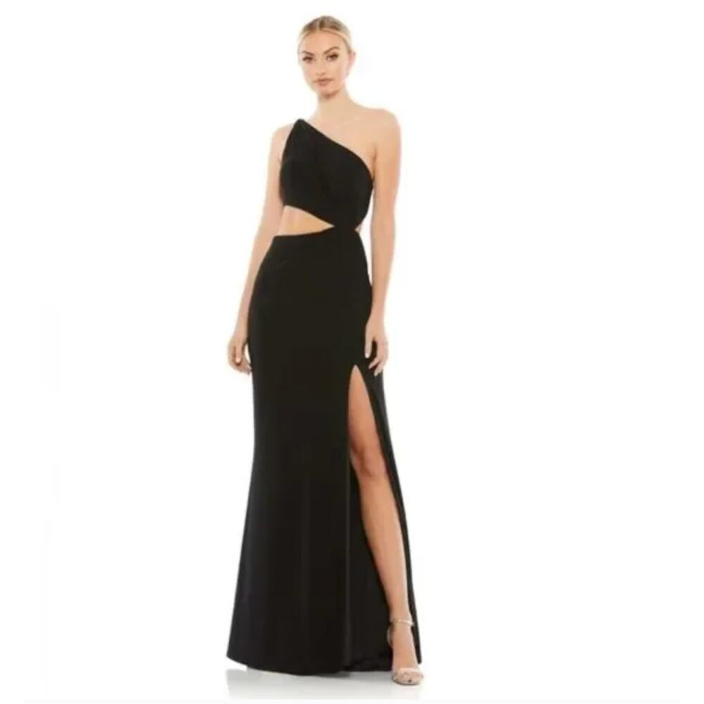 MAC DUGGAL‎ 67937 Black One Should Cut Out Jersey Gown Size 0 NWT Prom Glam